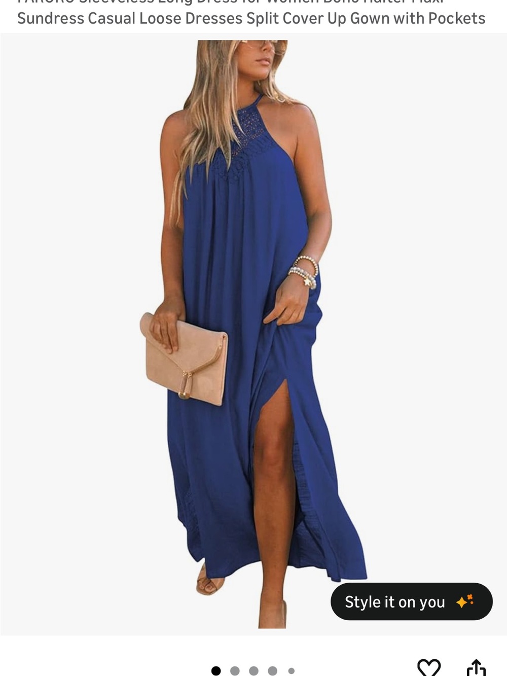 Boho Halter Maxi Sundress in Cobalt Blue - Picture 2 of 4